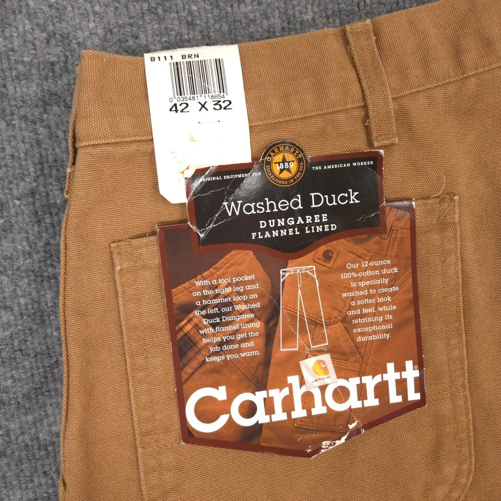 Carhartt Washed Duck Flannel Lined Work Pants Mens 42X32 Brown Made In‎ USA NEW